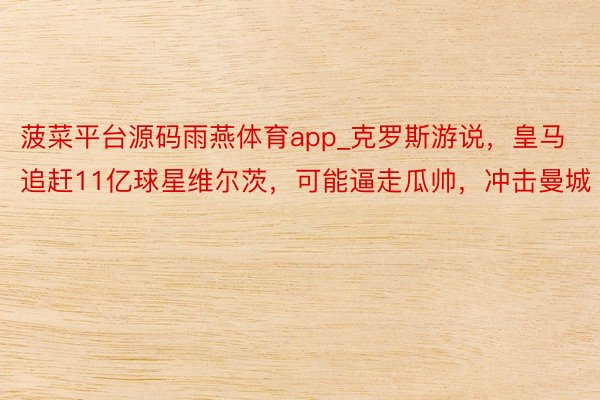 菠菜平台源码雨燕体育app_克罗斯游说，皇马追赶11亿球星维尔茨，可能逼走瓜帅，冲击曼城