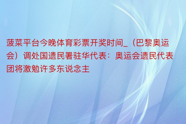 菠菜平台今晚体育彩票开奖时间_（巴黎奥运会）调处国遗民署驻华代表：奥运会遗民代表团将激勉许多东说念主